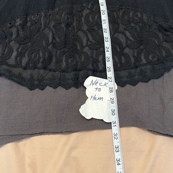 ctf international szS black&grey lace trim boho coverup w/pockets snap front GUC - Picture 6 of 9